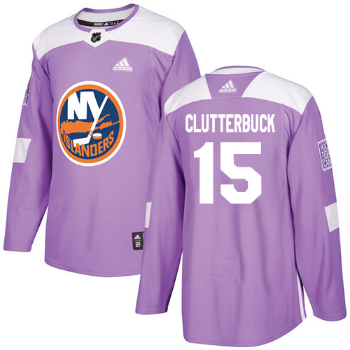 Adidas Islanders #15 Cal Clutterbuck Purple Authentic Fights Cancer Stitched Youth NHL Jersey